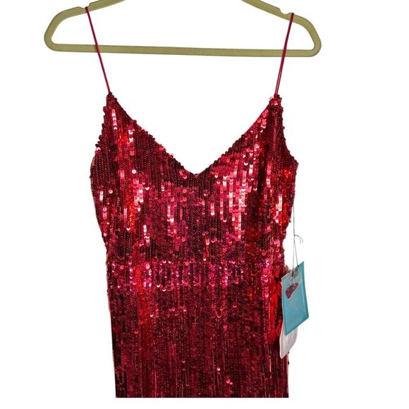 Mac Duggal Dress 8 Red Sequin Spaghetti Strap Slip Gown 10737 Red Carpet Sexy - Picture 2 of 13